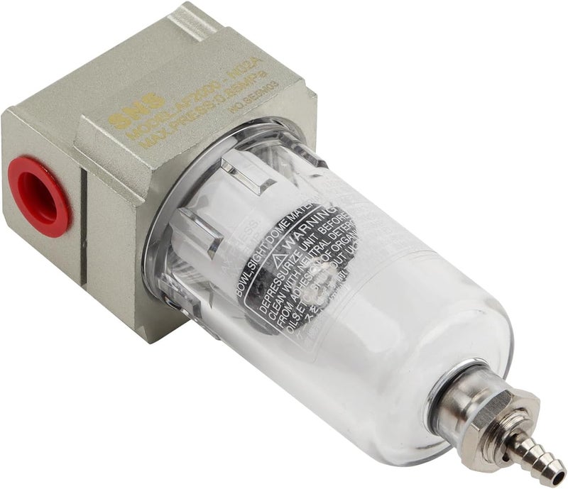 Sns 1/4" NPT Compressed Air Line Filter, 5 Micron Brass Element, Bracket, Poly Bowl,Semi-automatic type 150 psi (AF2000-N02) - Image 4